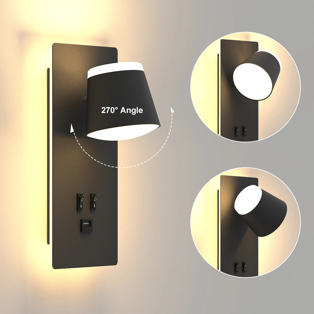 16W Rotatable Black Led Wall Lights Fixture With USB Port SY-I1010