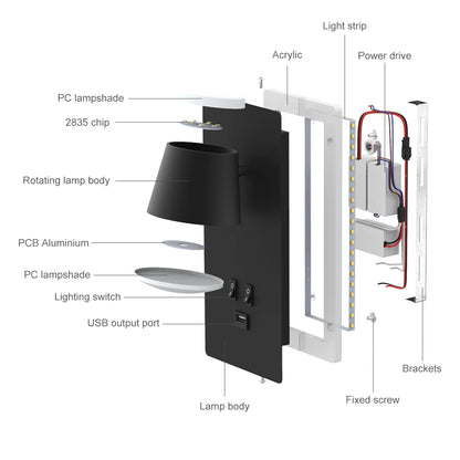 16W Rotatable Black Led Wall Lights Fixture With USB Port SY-I1010