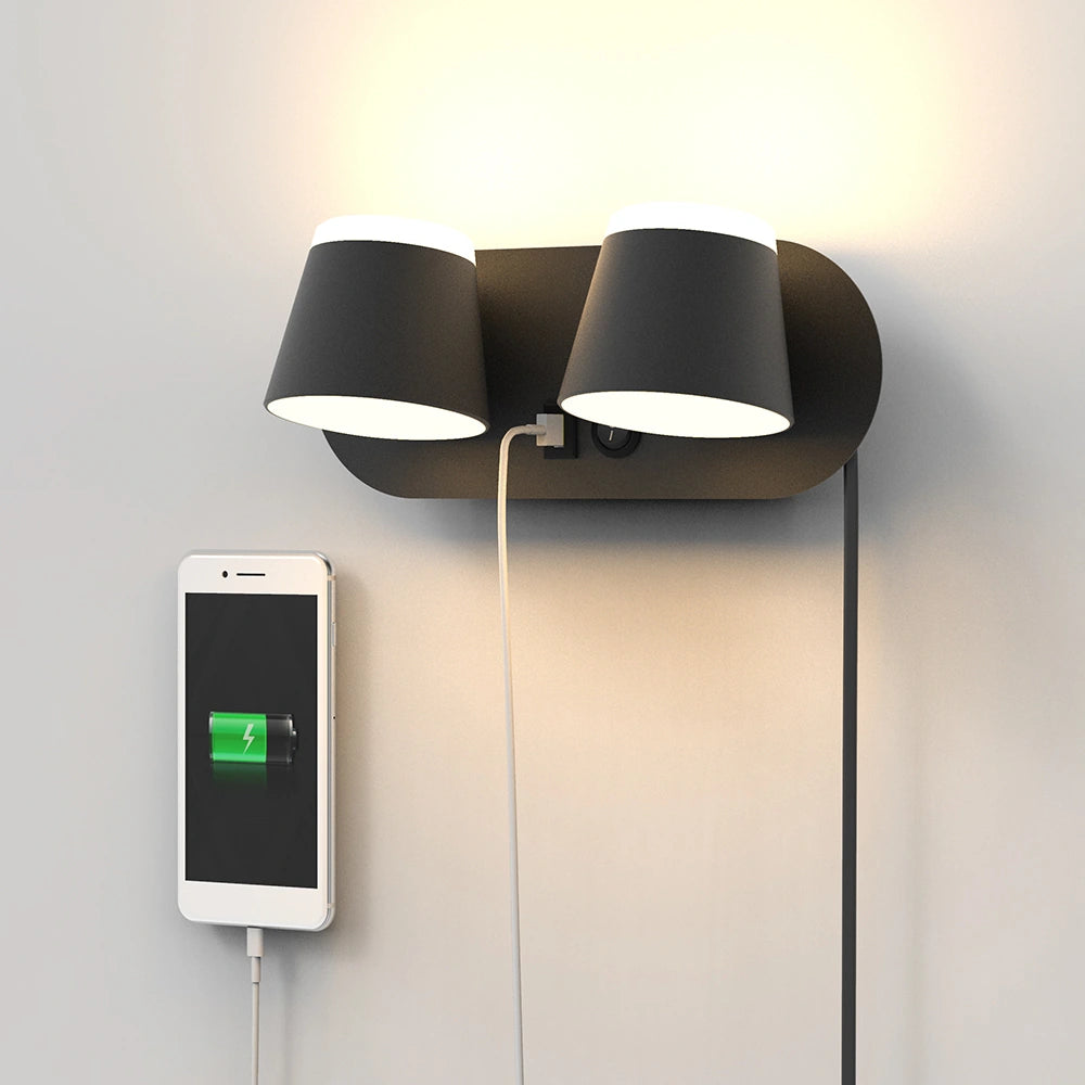 12W Contemporary Dimming Rotatable Indoor Lights Bedroom Wall With Cord USB Port SY-I007