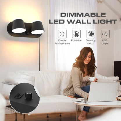 12W Dimmable Rotatable Wall Lamps For Living Room With Cord USB Port SY-I069